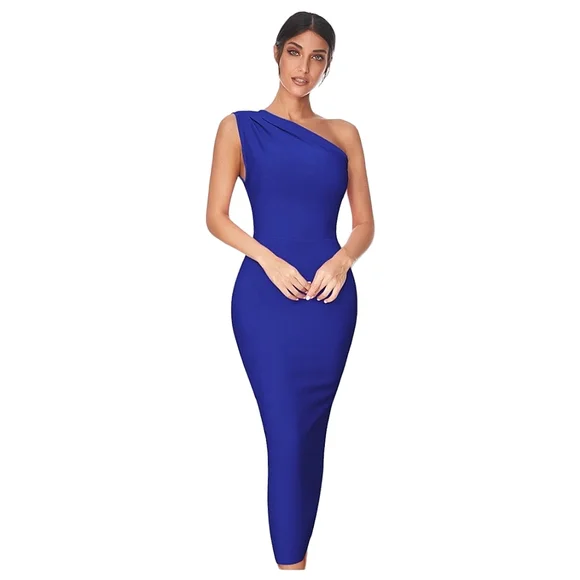 Boutique Dresses | Boutique Royal Blue One Shoulder Midi Pencil Bandage Dress | Color: Blue | Size: S | Ladydi811's Closet